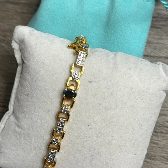 Gold Natural Diamond Sapphire Tennis Bracelet - Picture 3 of 11